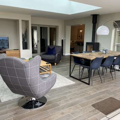 Amber Cottage - Hot Tub, Sea Views and Log Burner - Living Room